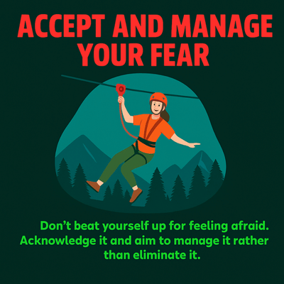 Illustration of a zipliner managing anxiety with a message to those wondering is ziplining scary