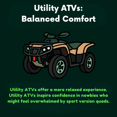 Illustrated utility sport ATV showcases a balance of comfort, control, and confidence for beginners